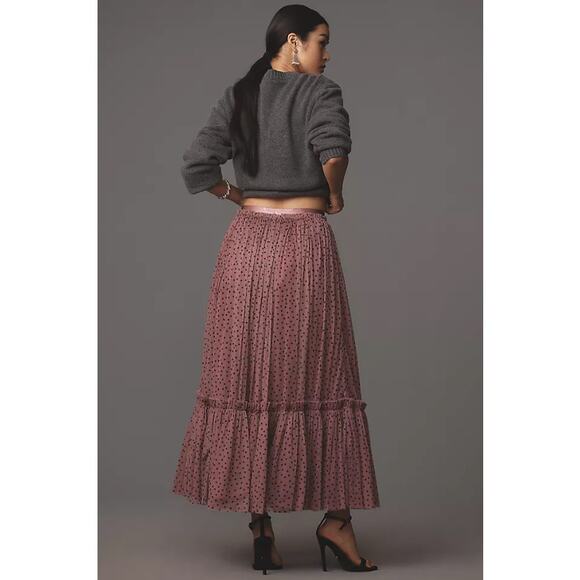 Anthropologie Maeve Tiered Tulle Polka Dot Midi Maxi Skirt Pink Purple Small - Picture 4 of 8